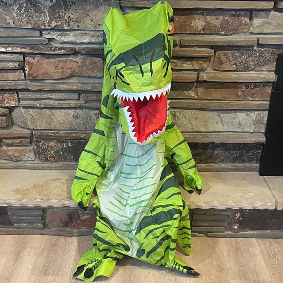 Green Dinosaur T-Rex Inflatable Kids Costume RQUXMT - Picture 1 of 10
